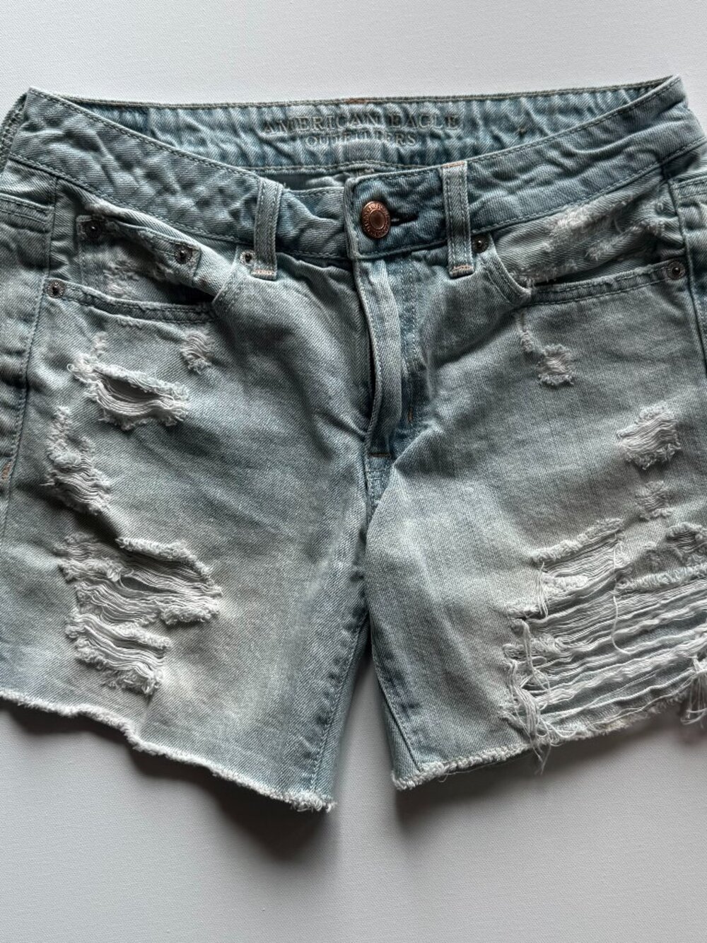 American Eagle Distressed Light Wash Cut-Off Denim Shorts